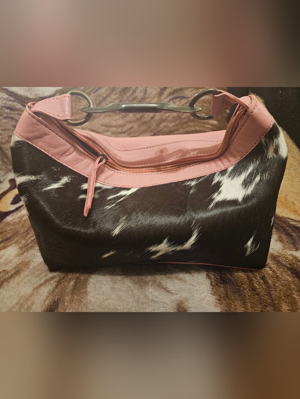 Pink Trim Cowhide Clip Bag